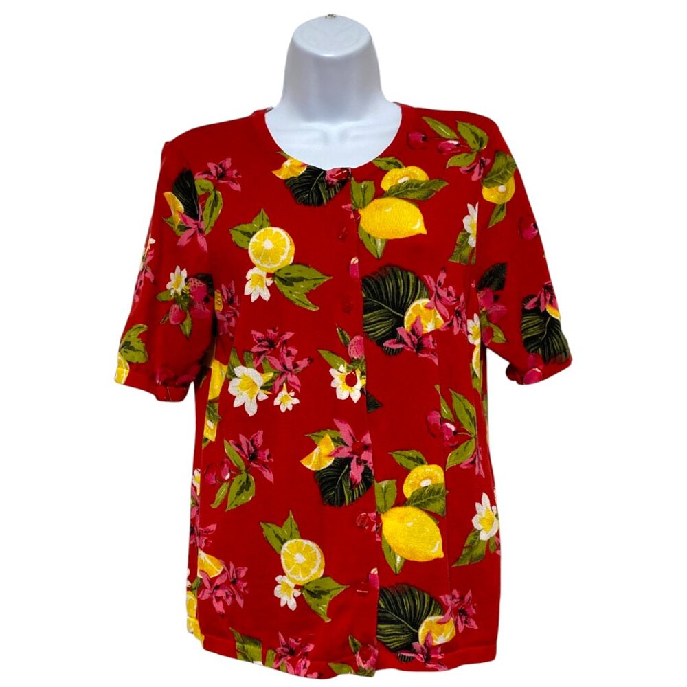 Women's Petite Medium Button Sweater Floral Design By-Christopher & Banks